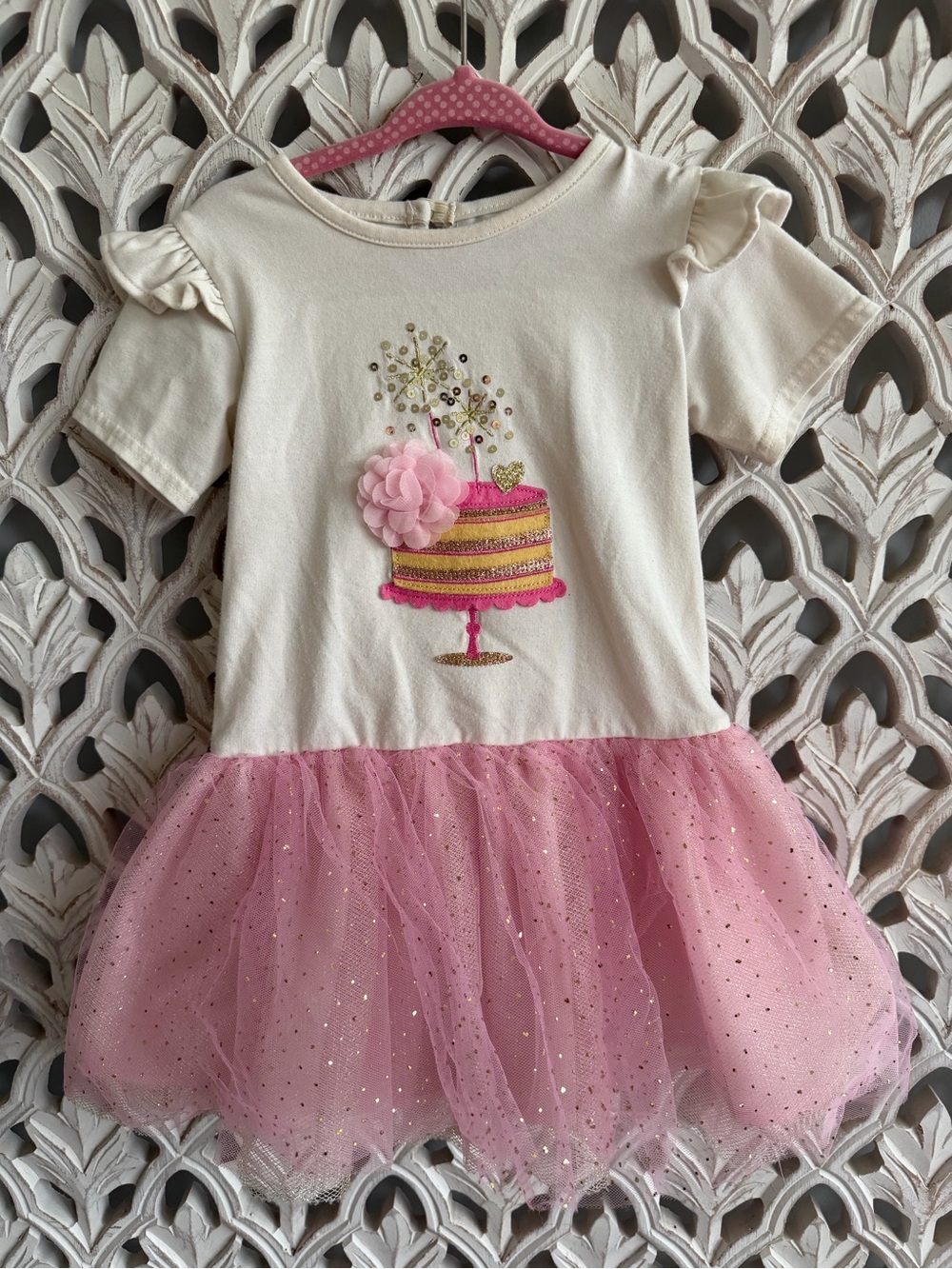 Rare Editions Girls 2T Pink Gold Birthday Cake Tulle Party Dress